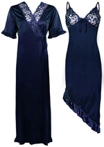 Load image into Gallery viewer, Navy / One Size High Low Classy Satin Nightdress with Robe The Orange Tags
