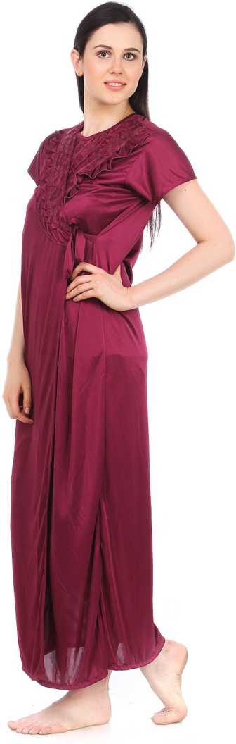 Wine / One Size Olivia Satin Nightdress & Dressing Gown Set The Orange Tags