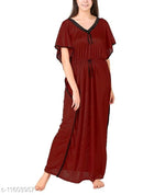 Load image into Gallery viewer, Deep Red Solid Batwing Sleeve Satin Dress Kaftan The Orange Tags
