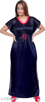 Load image into Gallery viewer, Navy Solid Batwing Sleeve Satin Dress Kaftan The Orange Tags
