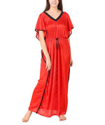 Load image into Gallery viewer, Red Solid Batwing Sleeve Satin Dress Kaftan The Orange Tags

