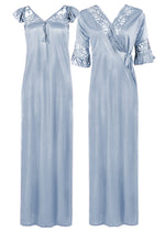 Load image into Gallery viewer, Grey / XXL Women Satin Long Nightdress Lace Detailed The Orange Tags
