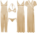 Načíst obrázek do prohlížeče Galerie, Gold / One Size 6 Piece Satin Nightwear Set with Lingeries The Orange Tags
