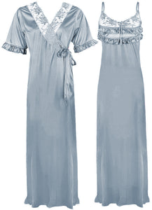 Silver / One Size Satin Nighty And Robe 2 Pcs Nightdress The Orange Tags