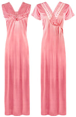 Load image into Gallery viewer, Baby Pink / One Size Women Satin Long Nighty and Housecoat The Orange Tags

