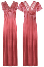 Загрузить изображение в средство просмотра галереи, Coral Pink / One Size Women Satin Long Nighty and Housecoat The Orange Tags
