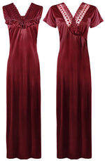 Charger l&#39;image dans la galerie, Deep Red / One Size Women Satin Long Nighty and Housecoat The Orange Tags
