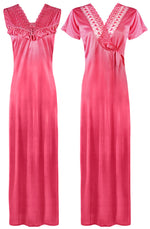 Load image into Gallery viewer, Rose Pink / One Size Women Satin Long Nighty and Housecoat The Orange Tags
