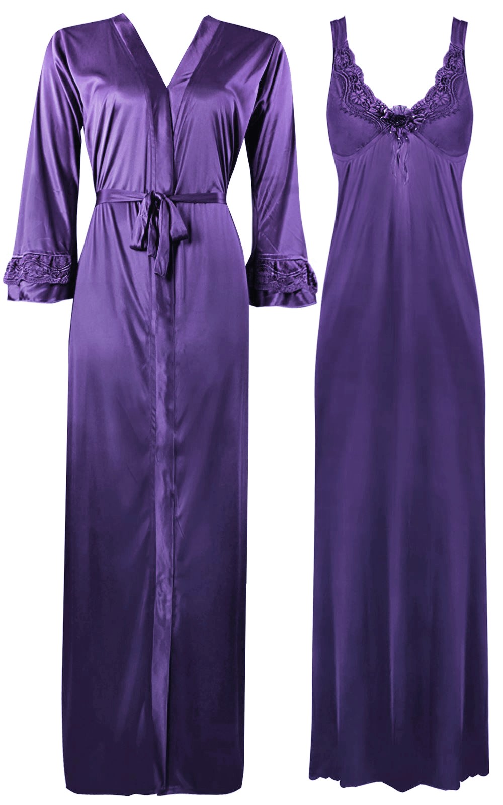 Dark Purple / XL ELEGANT DESIGNER WOMENS LONG NIGHTIE LADIES FULL SLEEVE NIGHTWEAR SET 8-14 The Orange Tags