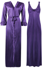 Charger l&#39;image dans la galerie, Dark Purple / XL ELEGANT DESIGNER WOMENS LONG NIGHTIE LADIES FULL SLEEVE NIGHTWEAR SET 8-14 The Orange Tags
