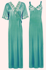 Charger l&#39;image dans la galerie, Teal / XL Woman&#39;s Satin Nighty With Robe 2 Pcs Set The Orange Tags
