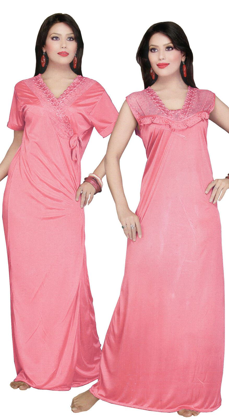 Baby Pink / One Size: Regular (8-14) Women Long Nighty with Robe The Orange Tags