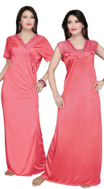 Charger l&#39;image dans la galerie, Coral / One Size: Regular (8-14) Women Long Nighty with Robe The Orange Tags
