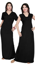 Load image into Gallery viewer, Black / One Size: Regular (8-14) Women Long Nighty with Robe The Orange Tags
