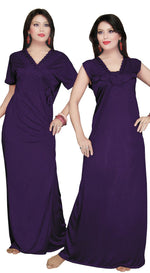 Charger l&#39;image dans la galerie, Dark Purple / One Size: Regular (8-14) Women Long Nighty with Robe The Orange Tags
