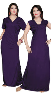 Dark Purple / One Size: Regular (8-14) Women Long Nighty with Robe The Orange Tags