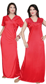 Загрузить изображение в средство просмотра галереи, Red / One Size: Regular (8-14) Women Long Nighty with Robe The Orange Tags
