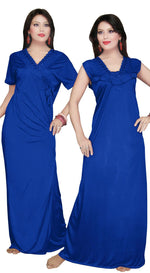 Načíst obrázek do prohlížeče Galerie, Blue / One Size: Regular (8-14) Women Long Nighty with Robe The Orange Tags
