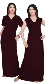 Load image into Gallery viewer, Burgundy / One Size: Regular (8-14) Women Long Nighty with Robe The Orange Tags
