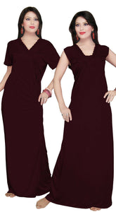 Burgundy / One Size: Regular (8-14) Women Long Nighty with Robe The Orange Tags