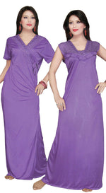 Načíst obrázek do prohlížeče Galerie, Light Purple / One Size: Regular (8-14) Women Long Nighty with Robe The Orange Tags
