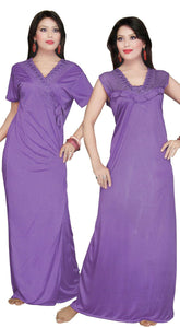 Light Purple / One Size: Regular (8-14) Women Long Nighty with Robe The Orange Tags
