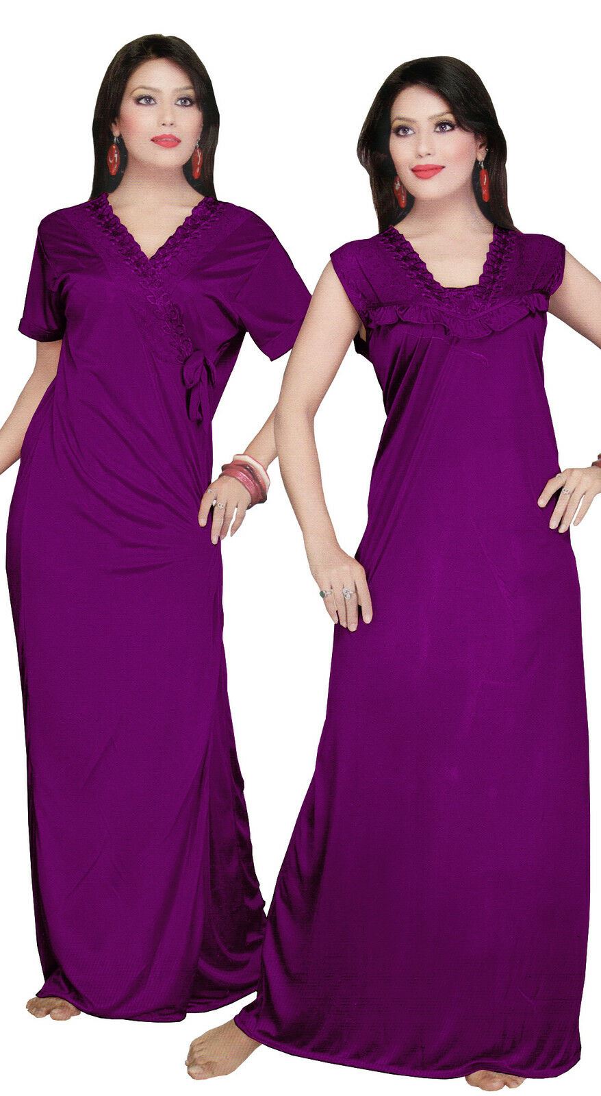 Purple / One Size: Regular (8-14) Women Long Nighty with Robe The Orange Tags