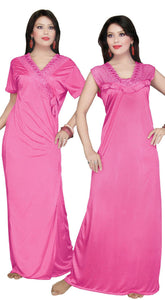 Rose Pink / One Size: Regular (8-14) Women Long Nighty with Robe The Orange Tags
