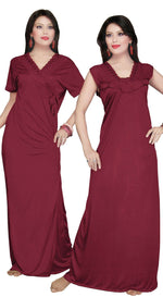 Charger l&#39;image dans la galerie, Wine / One Size: Regular (8-14) Women Long Nighty with Robe The Orange Tags
