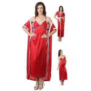 Red / One Size Women Nighty with Robe The Orange Tags