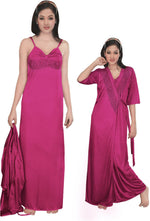 Charger l&#39;image dans la galerie, Rose Pink / One Size: Regular Women Strappy 2 Pcs Satin Long Nighty and Robe The Orange Tags
