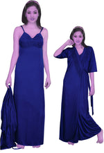Charger l&#39;image dans la galerie, Royal Blue / One Size: Regular Women Strappy 2 Pcs Satin Long Nighty and Robe The Orange Tags
