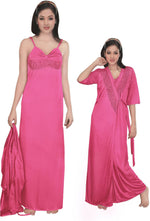 Load image into Gallery viewer, Pink / One Size: Regular Women Strappy 2 Pcs Satin Long Nighty and Robe The Orange Tags
