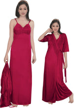 Charger l&#39;image dans la galerie, Fuchsia / One Size: Regular Women Strappy 2 Pcs Satin Long Nighty and Robe The Orange Tags
