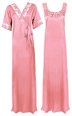 Load image into Gallery viewer, Baby Pink / XXL Women Plus Size 2 Pc Satin Nightdress The Orange Tags
