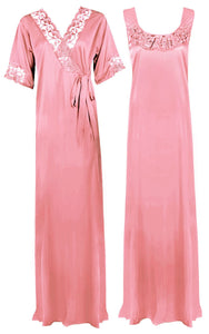 Baby Pink / XXL Women Plus Size 2 Pc Satin Nightdress The Orange Tags