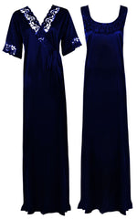 Load image into Gallery viewer, Navy / XXL Women Plus Size 2 Pc Satin Nightdress The Orange Tags
