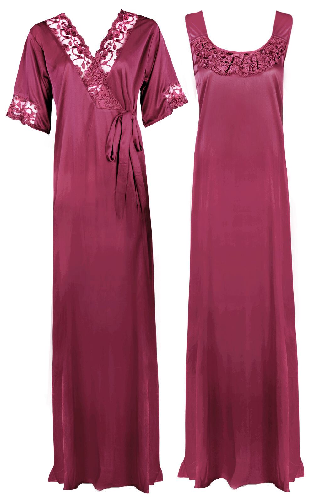 Pink / XL Women Plus Size 2 Pc Satin Nightdress The Orange Tags