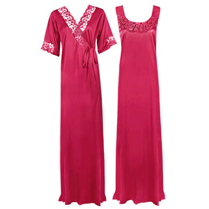 Rose Pink / XXL Women Plus Size 2 Pc Satin Nightdress The Orange Tags