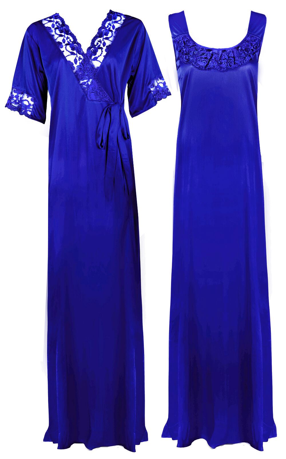 Royal Blue / XXL Women Plus Size 2 Pc Satin Nightdress The Orange Tags