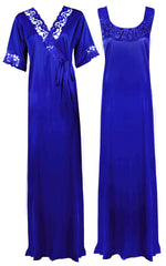 Afbeelding in Gallery-weergave laden, Royal Blue / XXL Women Plus Size 2 Pc Satin Nightdress The Orange Tags
