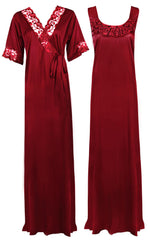 Load image into Gallery viewer, Ruby / XXL Women Plus Size 2 Pc Satin Nightdress The Orange Tags
