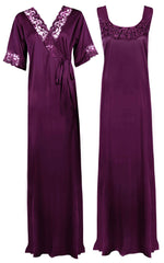 Load image into Gallery viewer, Dark Purple / XXL Women Plus Size 2 Pc Satin Nightdress The Orange Tags
