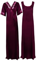 Afbeelding in Gallery-weergave laden, Dark Wine / XXL Women Plus Size 2 Pc Satin Nightdress The Orange Tags

