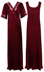 Afbeelding in Gallery-weergave laden, Deep Red / XXL Women Plus Size 2 Pc Satin Nightdress The Orange Tags
