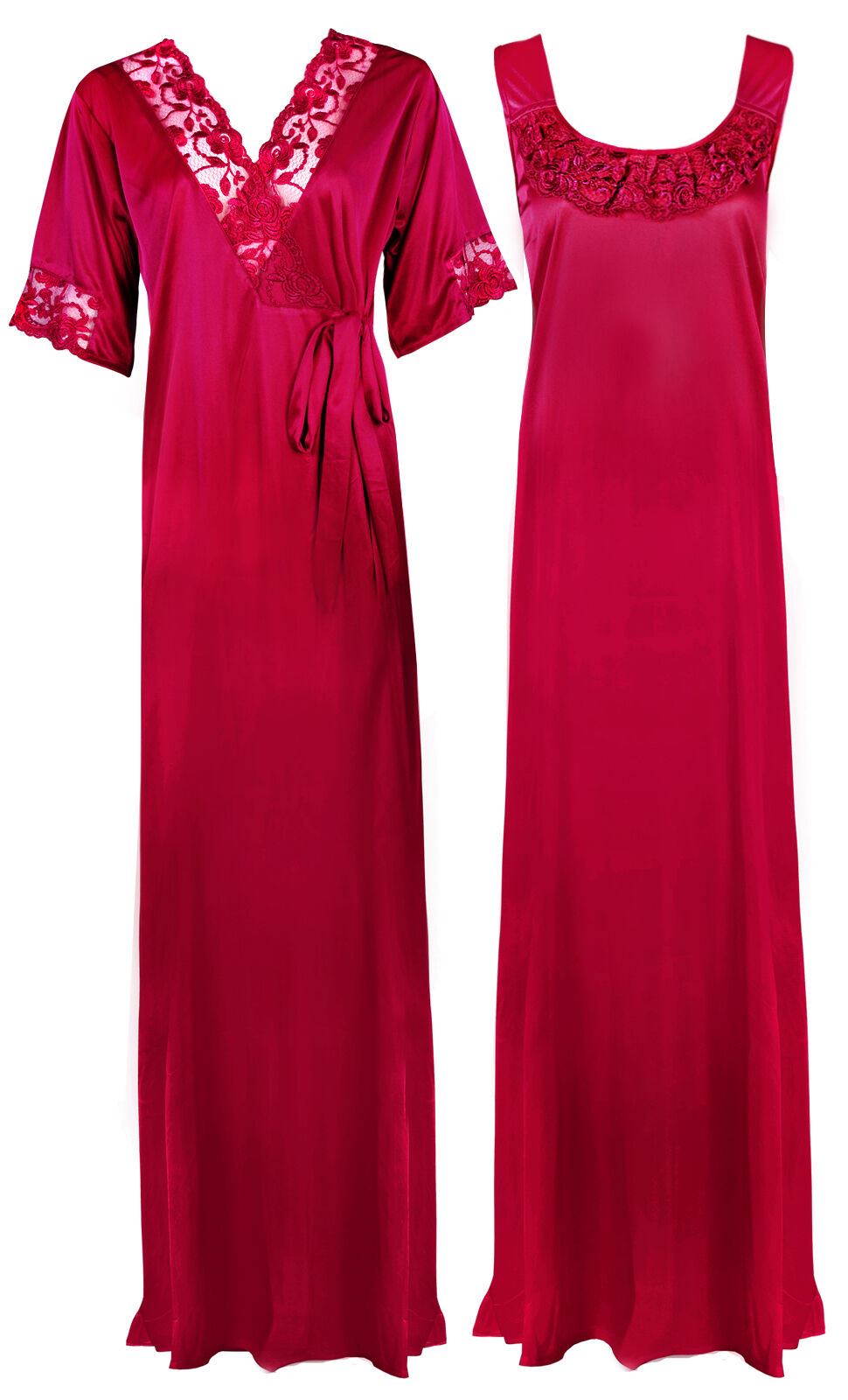 Hot Pink / XXL Women Plus Size 2 Pc Satin Nightdress The Orange Tags