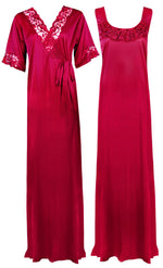 Afbeelding in Gallery-weergave laden, Hot Pink / XXL Women Plus Size 2 Pc Satin Nightdress The Orange Tags
