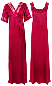 Hot Pink / XXL Women Plus Size 2 Pc Satin Nightdress The Orange Tags