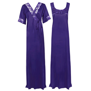 Light Purple / XXL Women Plus Size 2 Pc Satin Nightdress The Orange Tags