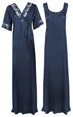 Load image into Gallery viewer, Midnight Blue / XXL Women Plus Size 2 Pc Satin Nightdress The Orange Tags
